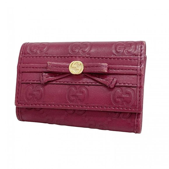 Gucci Key Case Guccissima 257007 Leather Bordeaux with Champagne Gold Hardware P - Picture 1 of 16